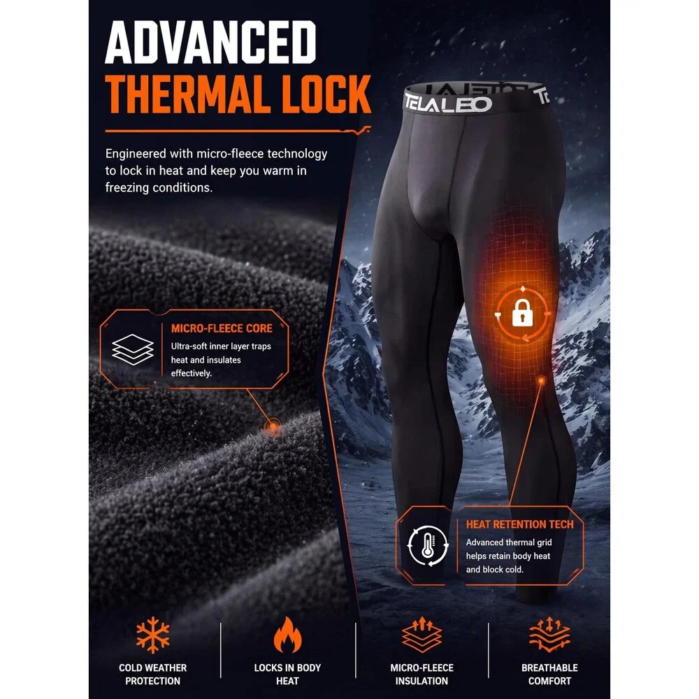 Men's 5 Pack Thermal Compression Pants Fleece Lined Sports Tights Athletic M
